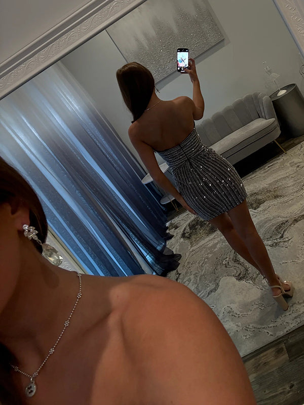 Sheath Sweetheart Sequin Short/Mini Stretch Crepe Dress