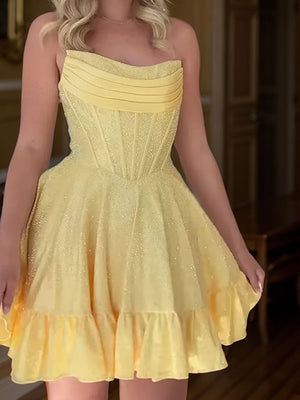 A-line Straight Ruffles Short/Mini Silk Like Satin Corset Dress