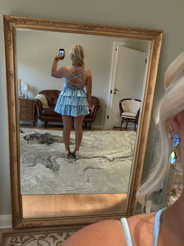 A-line V-neck Cascading Ruffles Short/Mini Corset Dress