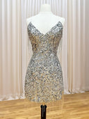 Sheath Spaghetti Straps Sequin Short/Mini Dress
