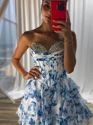 A-line Sweetheart Cascading Ruffles Short/Mini Corset Dress