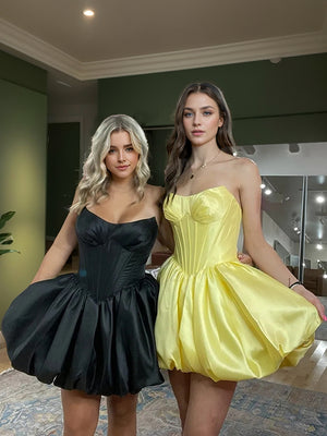 A-line Straight Pleated Short/Mini Silk Like Satin Corset Dress