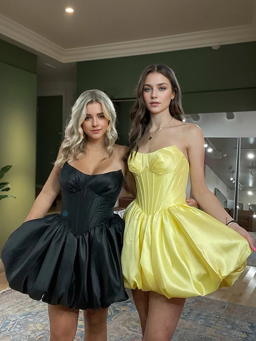 A-line Straight Pleated Short/Mini Silk Like Satin Corset Dress