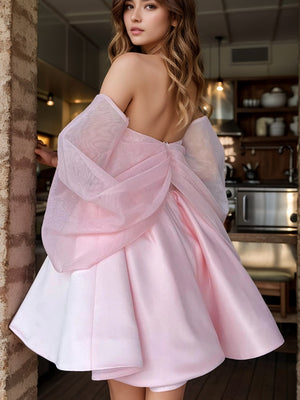 A-line Sweetheart Short Sleeves Sequin Short/Mini Satin Corset Dress