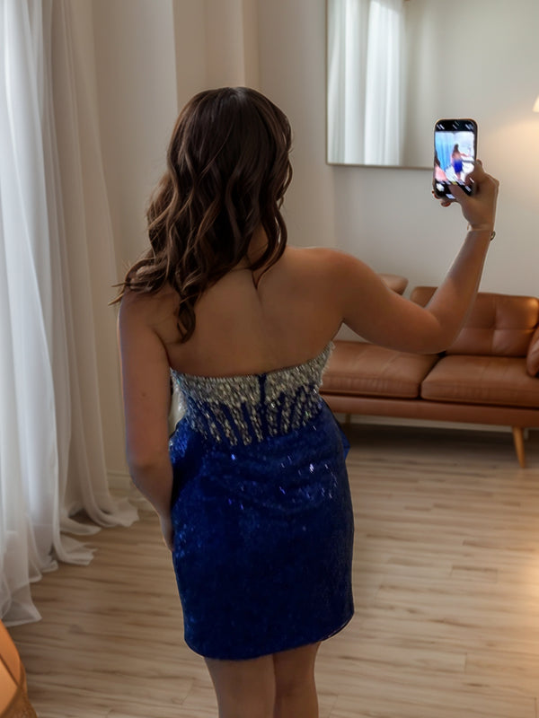Sheath Straight Rhinestone Short/Mini Sequins Corset Dress