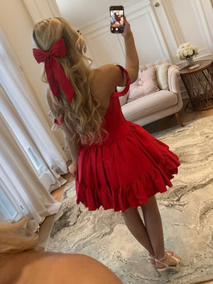 A-line Off-the-Shoulder Ruffles Short/Mini Taffeta Corset Dress