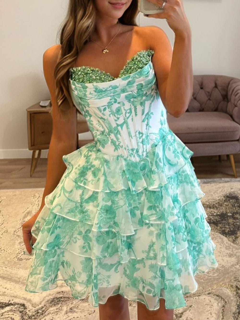 A-line Sweetheart Cascading Ruffles Short/Mini Corset Dress