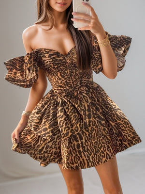 A-line Off-the-Shoulder Short Sleeves Bow Short/Mini Dress