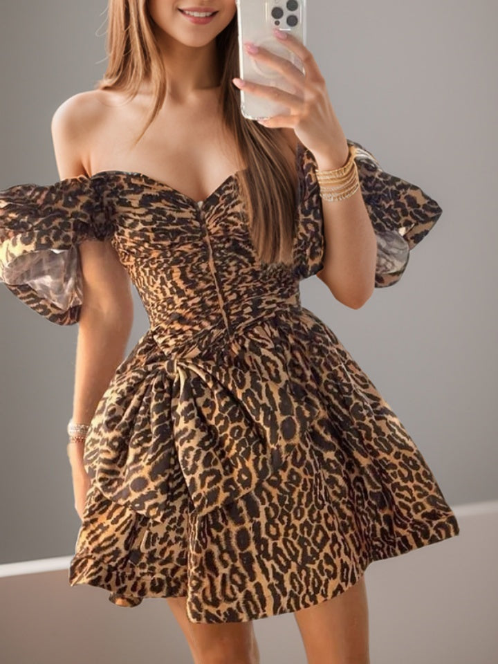 A-line Off-the-Shoulder Short Sleeves Bow Short/Mini Dress