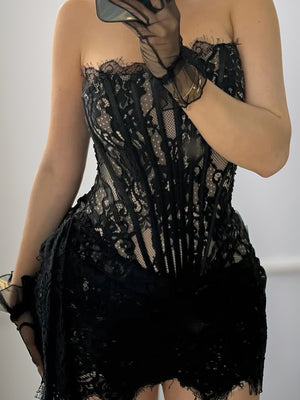 Sheath Straight Appliques Lace Short/Mini Satin Corset Dress