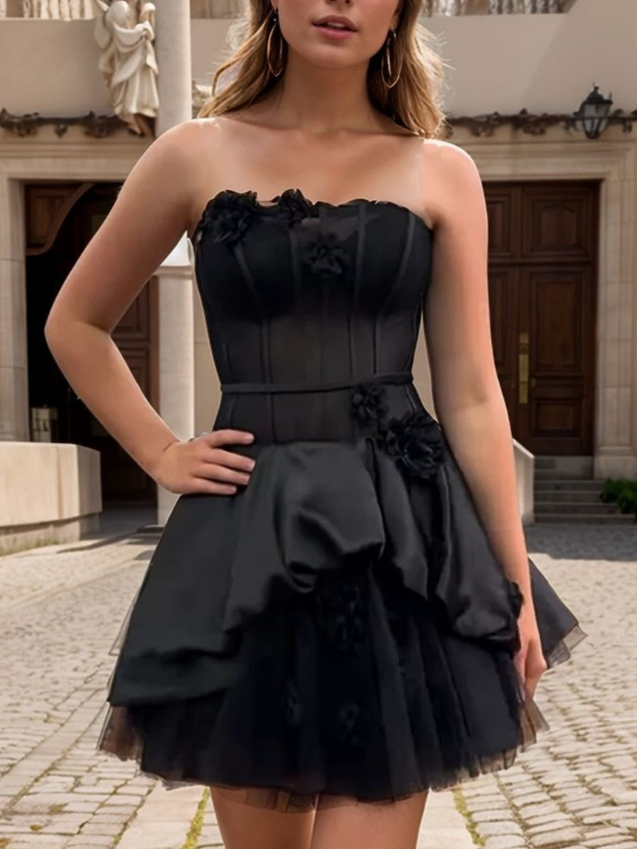 A-line Straight Flower Short/Mini Silk Like Satin Corset Dress