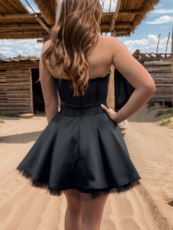 A-line Straight Flower Short/Mini Silk Like Satin Corset Dress