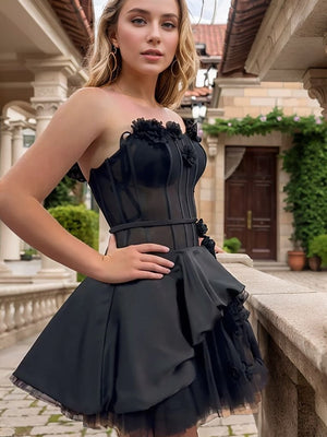 A-line Straight Flower Short/Mini Silk Like Satin Corset Dress