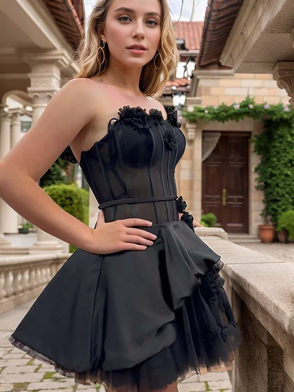 A-line Straight Flower Short/Mini Silk Like Satin Corset Dress