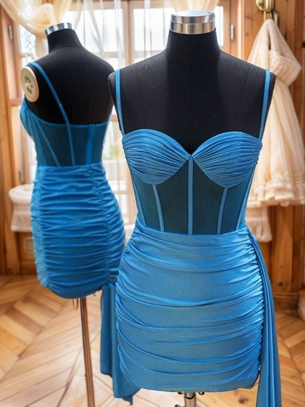 Sheath Spaghetti Straps Pleated Short/Mini Jersey Corset Dress