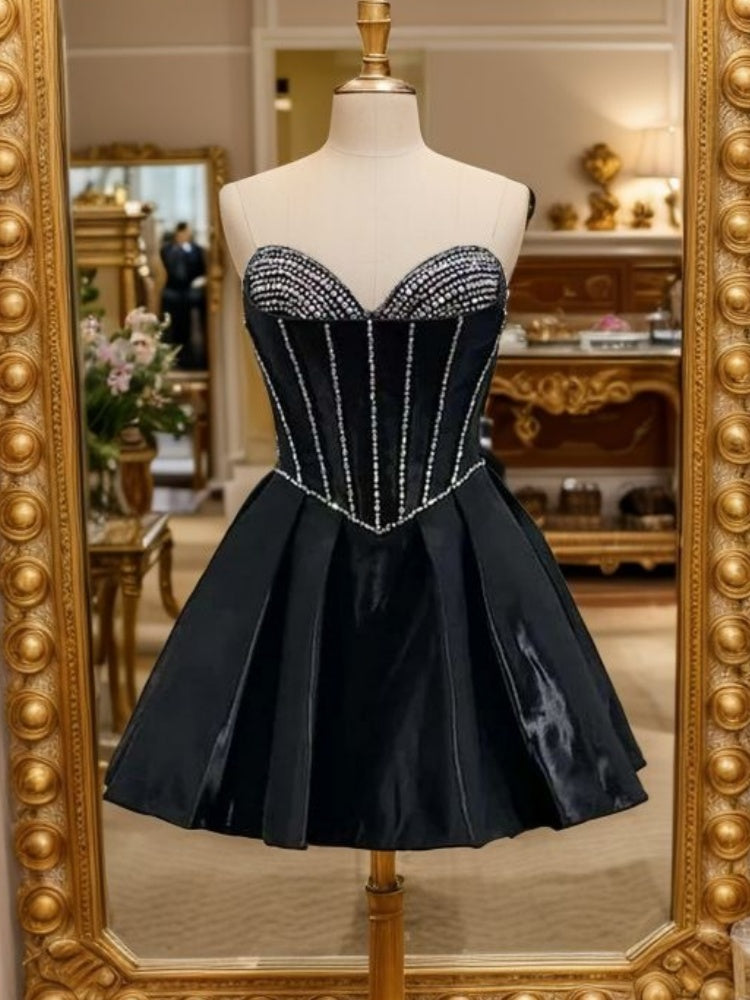 A-line Sweetheart Beading Short/Mini Silk Like Satin Corset Dress