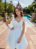 A-line Straps Bow Short/Mini Tulle Corset Dress