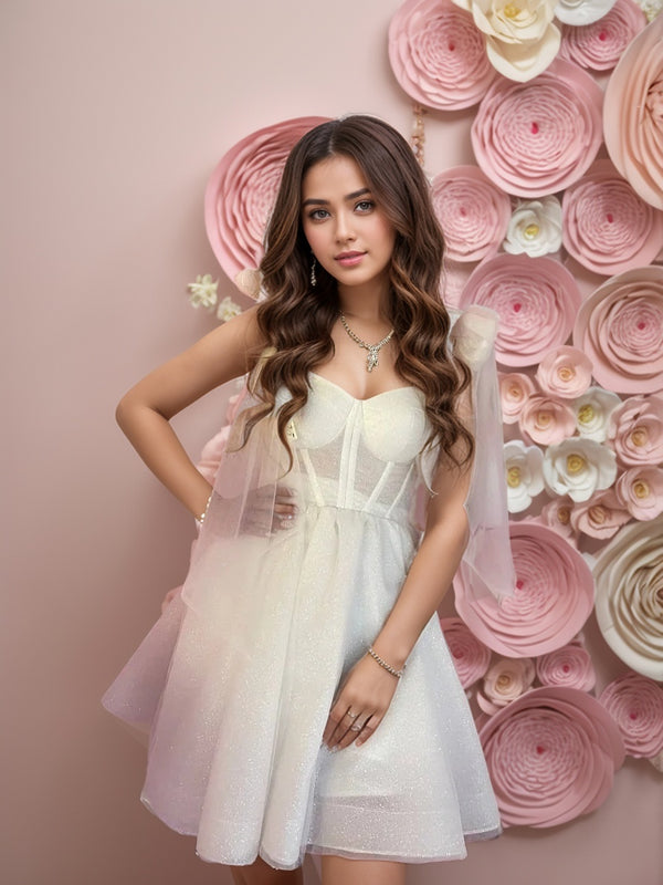 A-line Straps Bow Short/Mini Tulle Corset Dress