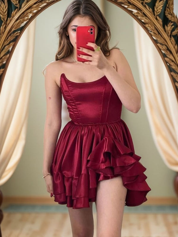 A-line Straight Ruffles Short/Mini Silk Like Satin Corset Dress