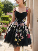 A-line Straps Appliques Lace Short/Mini Tulle Corset Dress
