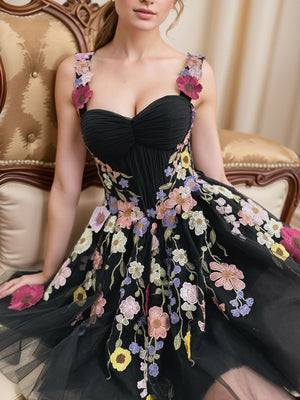 A-line Straps Appliques Lace Short/Mini Tulle Corset Dress