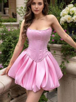 A-line Straight Short/Mini Silk Like Satin Corset Dress