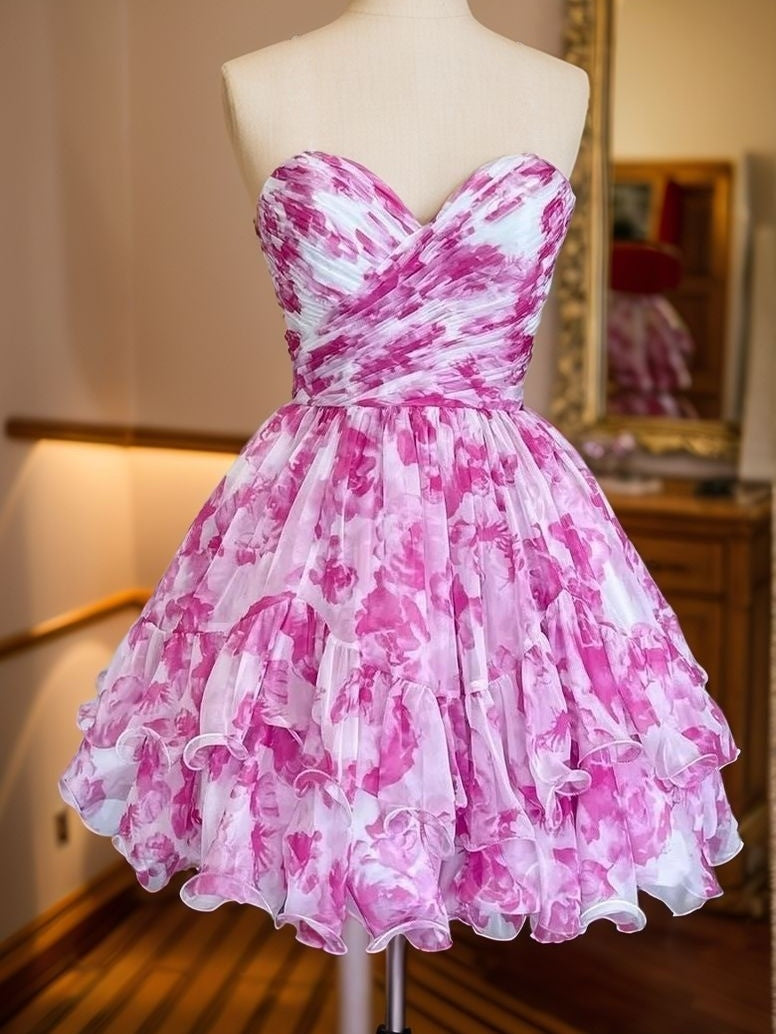A-line Sweetheart Ruffles Short/Mini Corset Dress