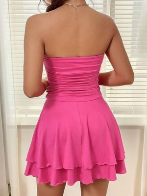 A-line Straight Cascading Ruffles Short/Mini Jersey Dress