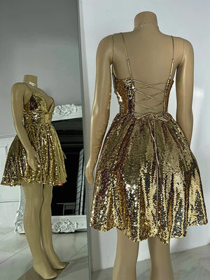 A-line V-neck Sequin Short/Mini Dress