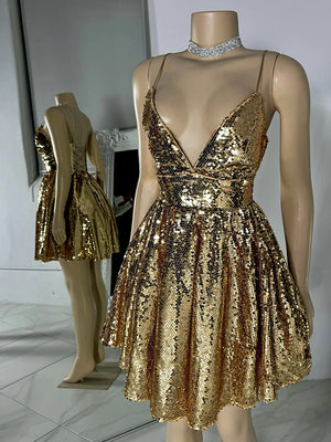 A-line V-neck Sequin Short/Mini Dress