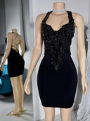 Sheath Halter Beading Short/Mini Jersey Dress