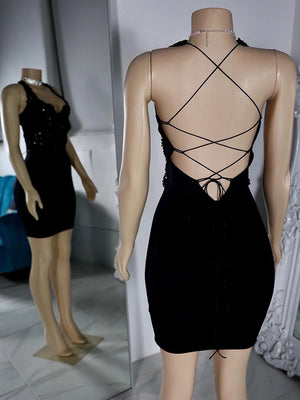 Sheath Halter Beading Short/Mini Jersey Dress