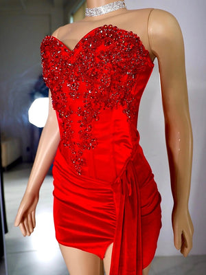 Sheath Sweetheart Beading Short/Mini Silk Like Satin Corset Dress