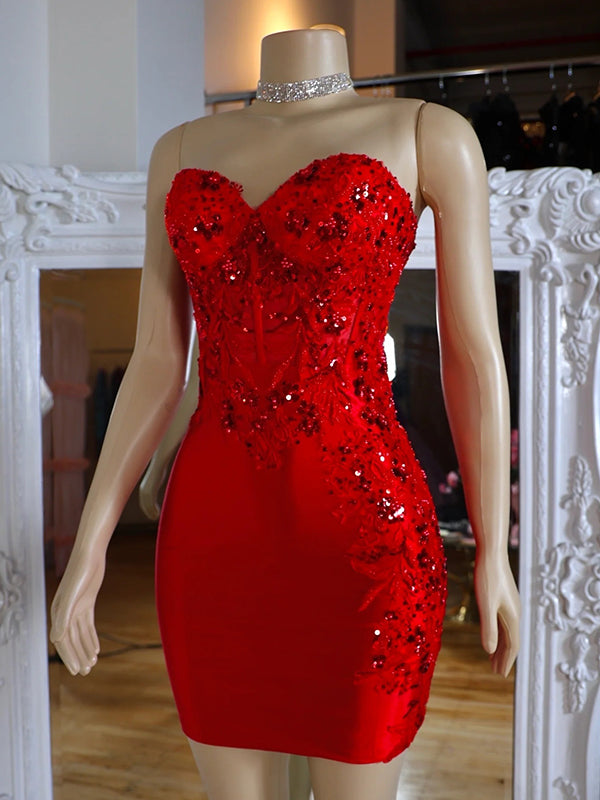 Sheath Sweetheart Appliques Lace Short/Mini Silk Like Satin Corset Dress