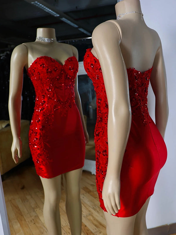 Sheath Sweetheart Appliques Lace Short/Mini Silk Like Satin Corset Dress