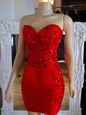 Sheath Sweetheart Appliques Lace Short/Mini Silk Like Satin Corset Dress