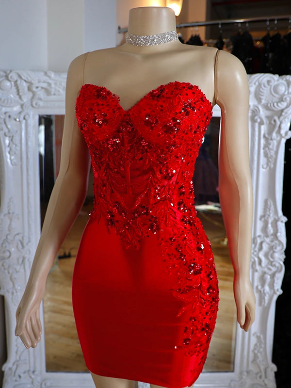 Sheath Sweetheart Appliques Lace Short/Mini Silk Like Satin Corset Dress