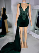Sheath V-neck Beading Short/Mini Velvet Dress