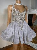A-line Halter Beading Short/Mini Corset Dress