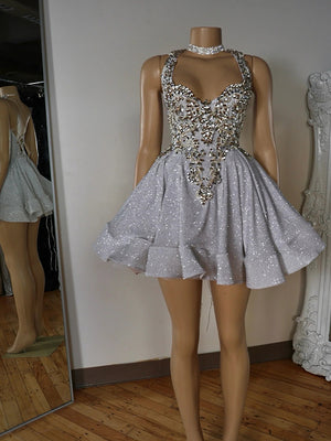 A-line Halter Beading Short/Mini Corset Dress