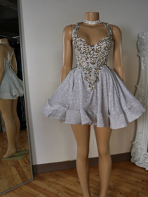 A-line Halter Beading Short/Mini Corset Dress