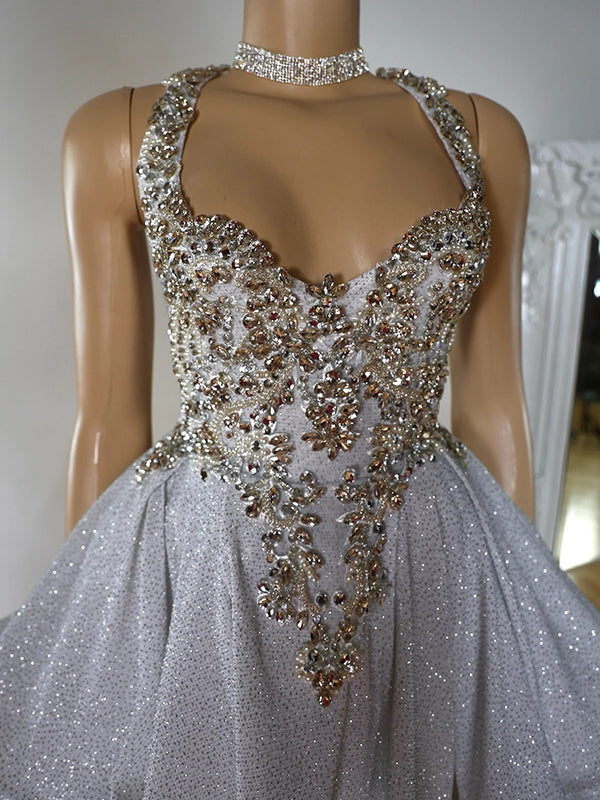 A-line Halter Beading Short/Mini Corset Dress