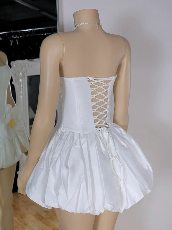 A-line Straight Flower Short/Mini Satin Corset Dress