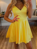 A-line V-neck Ruffles Short/Mini Silk Like Satin Dress