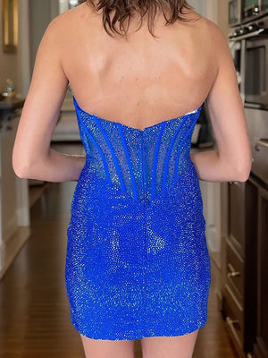 Sheath Straight Sequin Short/Mini Stretch Crepe Corset Dress
