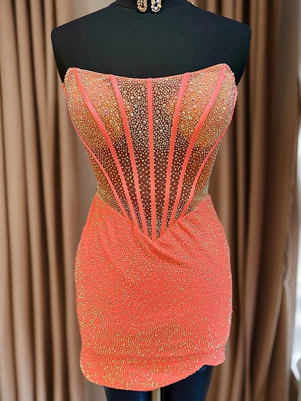 Sheath Straight Sequin Short/Mini Stretch Crepe Corset Dress