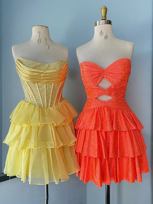 A-line Straight Cascading Ruffles Short/Mini Dress