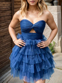 A-line Sweetheart Cascading Ruffles Short/Mini Tulle Corset Dress