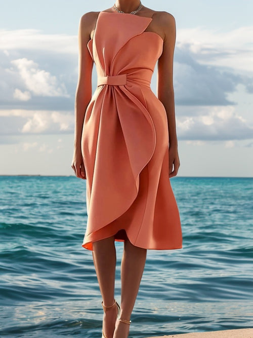Sheath Straight Pleated Knee-Length Stretch Crepe Corset Dress