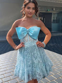 A-line Straight Bow Short/Mini Tulle Corset Dress